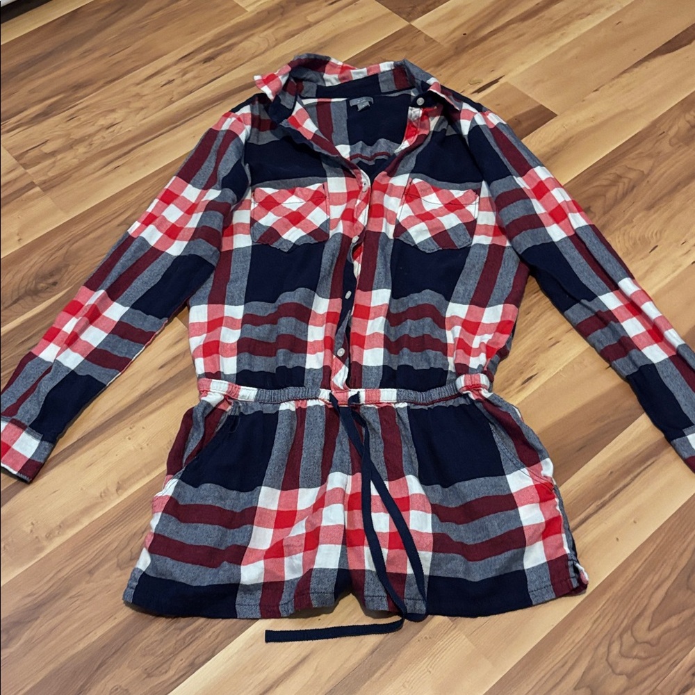 Plaid Long Sleeve Shirt Romper